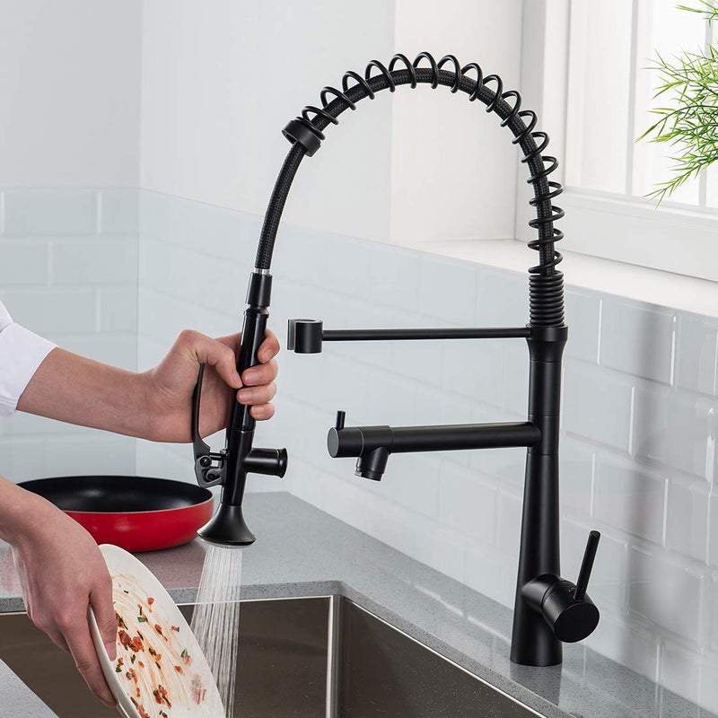 AIMADI Black Kitchen Faucet with Sprayer,Commercial Faucet Kitchen Single Handle Spring Pull Down Kitchen Sink Faucet with LED Light,Matte Black - Image 2